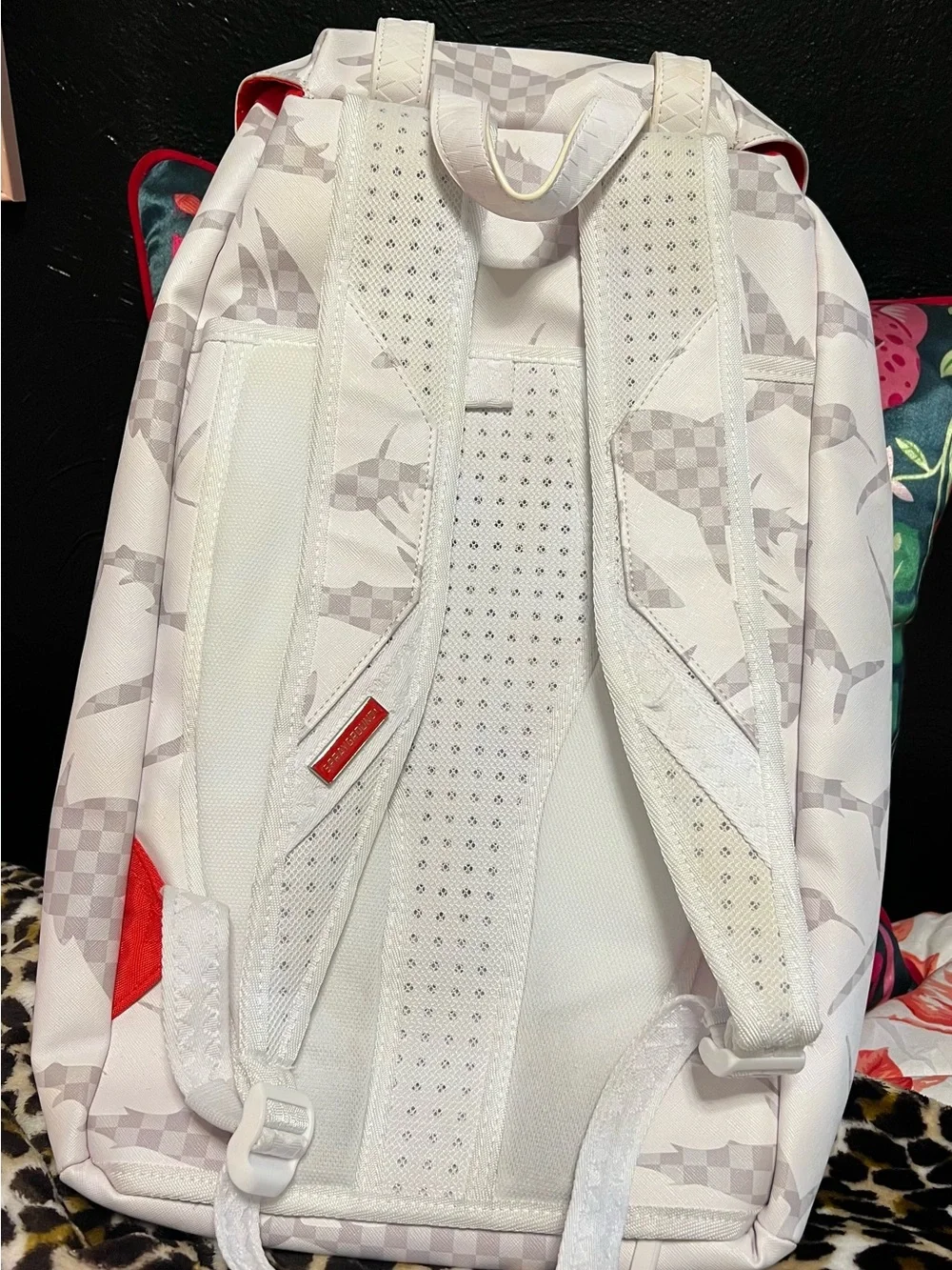 Sprayground White & Light Gray Camouflage Shark-Print Backpack